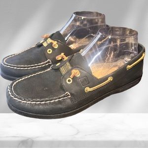 Women’s Dark Navy and Gold Sperry Topsiders 9